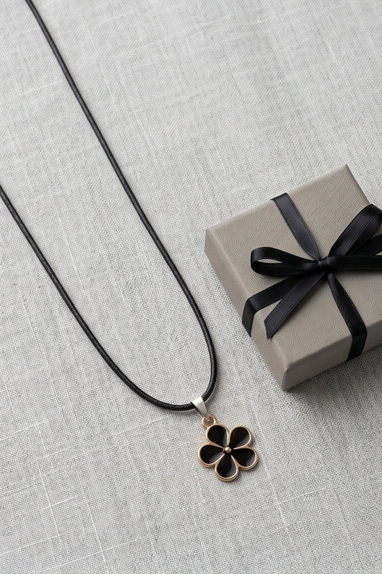 Gold and Black Flower Pendant Necklace