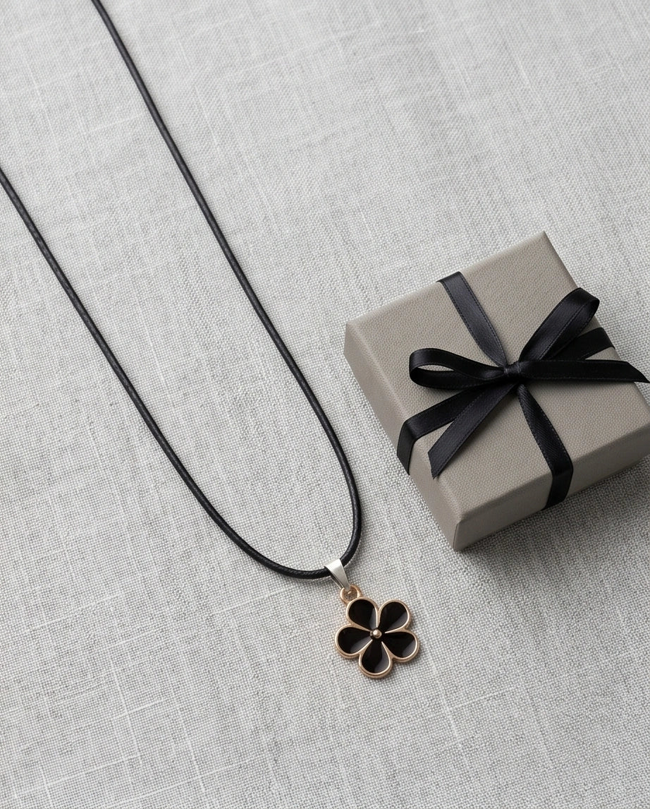 Gold and Black Flower Pendant Necklace