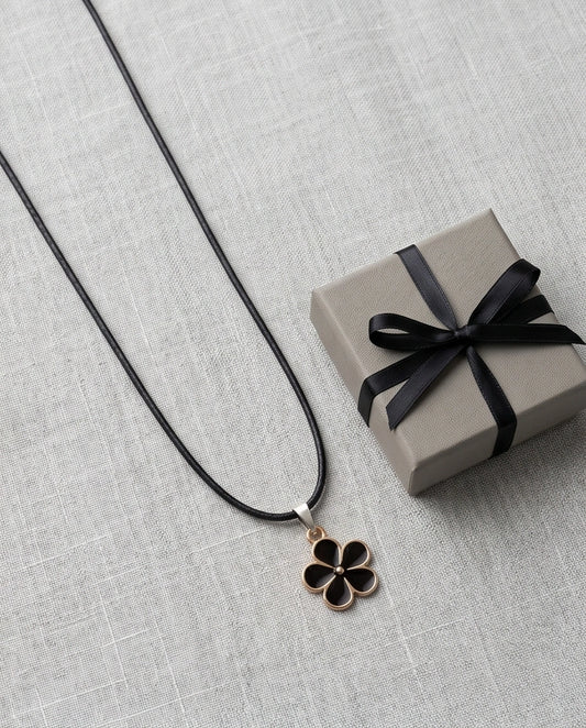 Gold and Black Flower Pendant Necklace