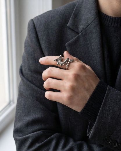 Polished Silver Sculpted Wyrm Dragon Wrap Ring