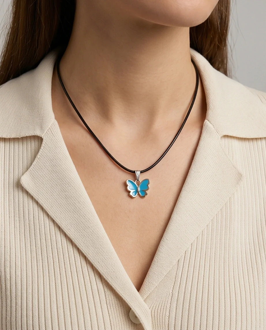 Gold and Turquoise Blue Butterfly Necklace