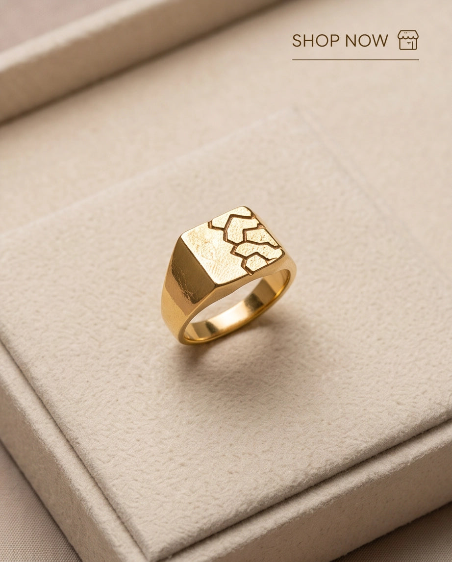 Geometric Fracture Gold Signet Ring