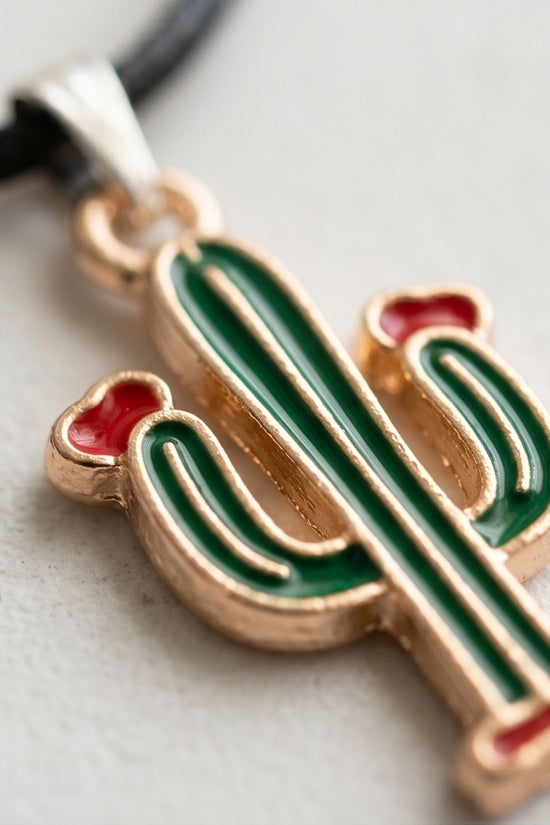 Gold and Green Blooming Cactus Necklace