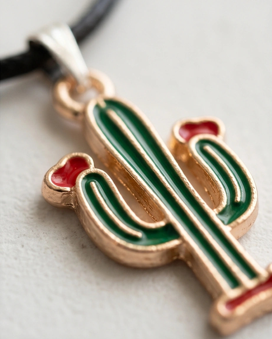 Gold and Green Blooming Cactus Necklace