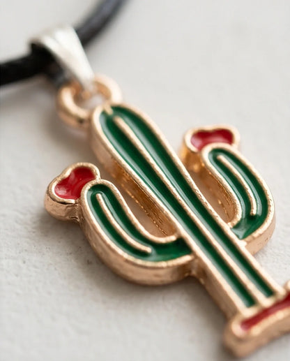 Gold and Green Blooming Cactus Necklace