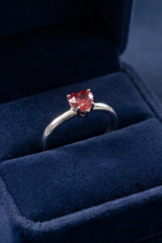 Sterling Silver Heart-Cut Crimson Ruby Solitaire Ring