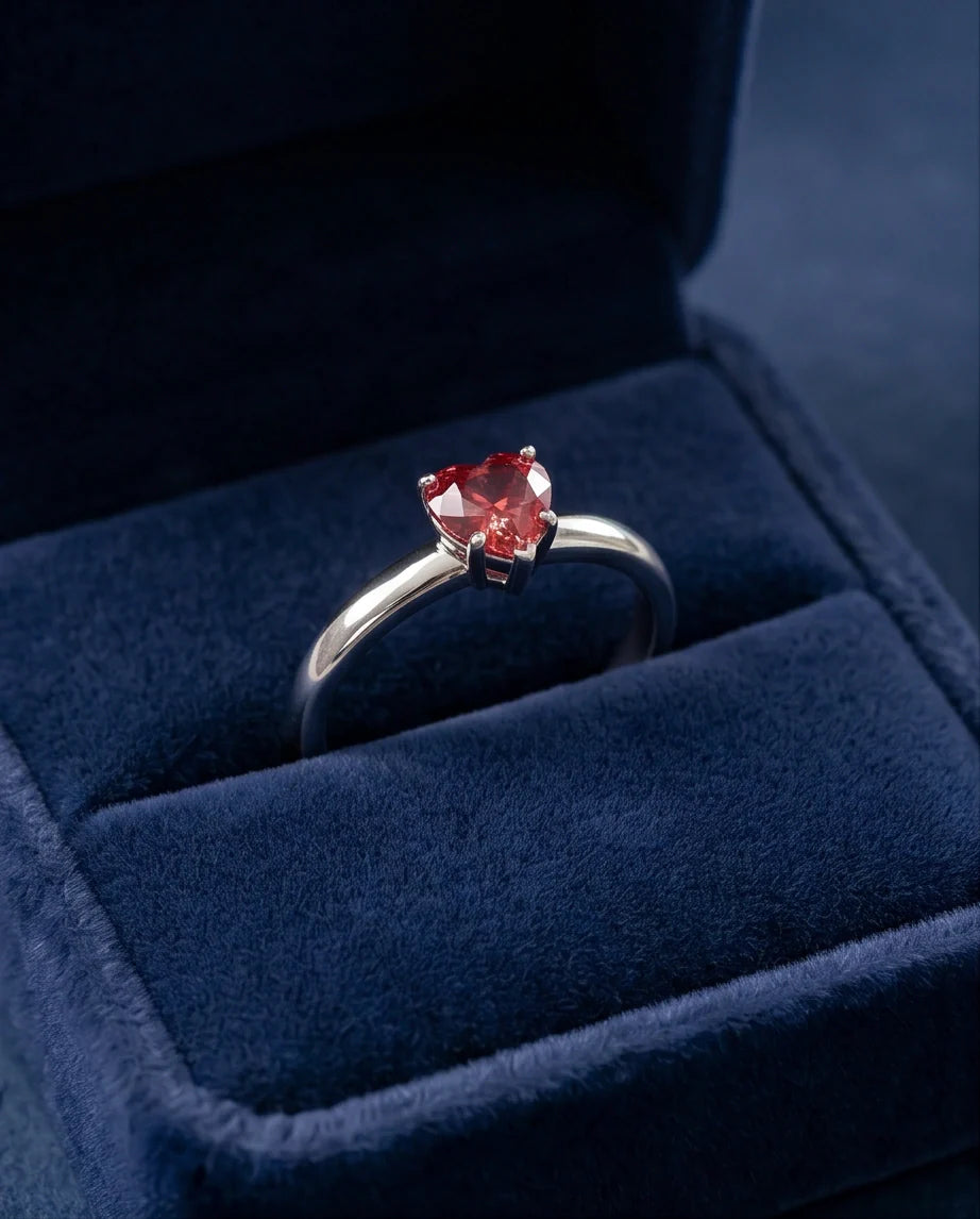 Sterling Silver Heart-Cut Crimson Ruby Solitaire Ring