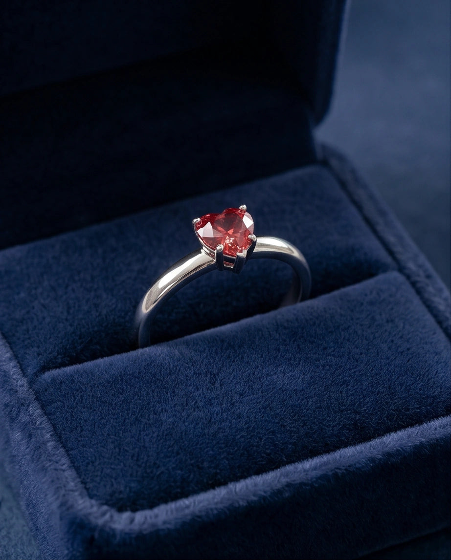 Sterling Silver Heart-Cut Crimson Ruby Solitaire Ring