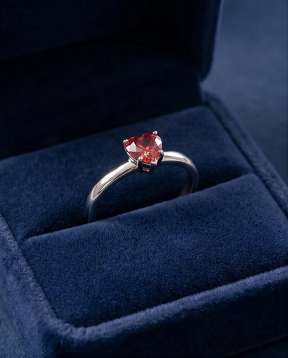 Sterling Silver Heart-Cut Crimson Ruby Solitaire Ring