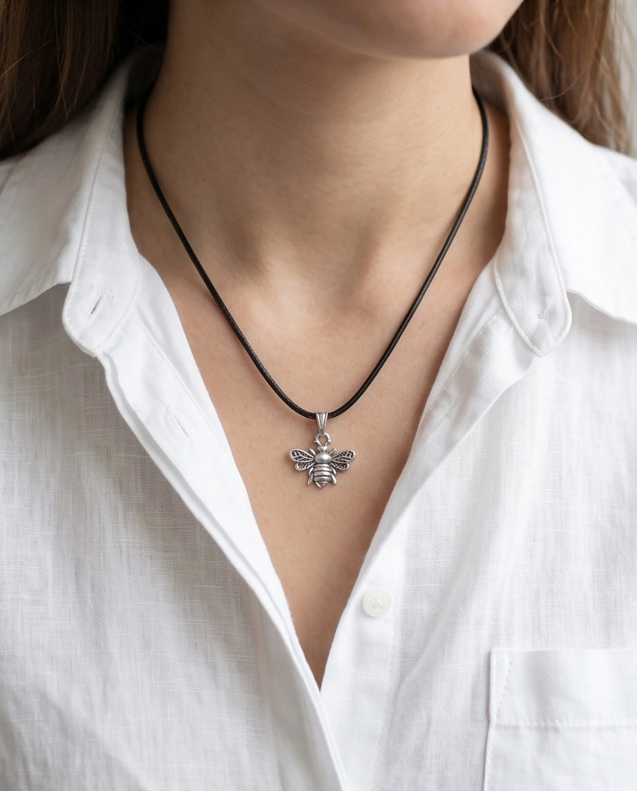 Silver Dainty Honeybee Pendant Necklace