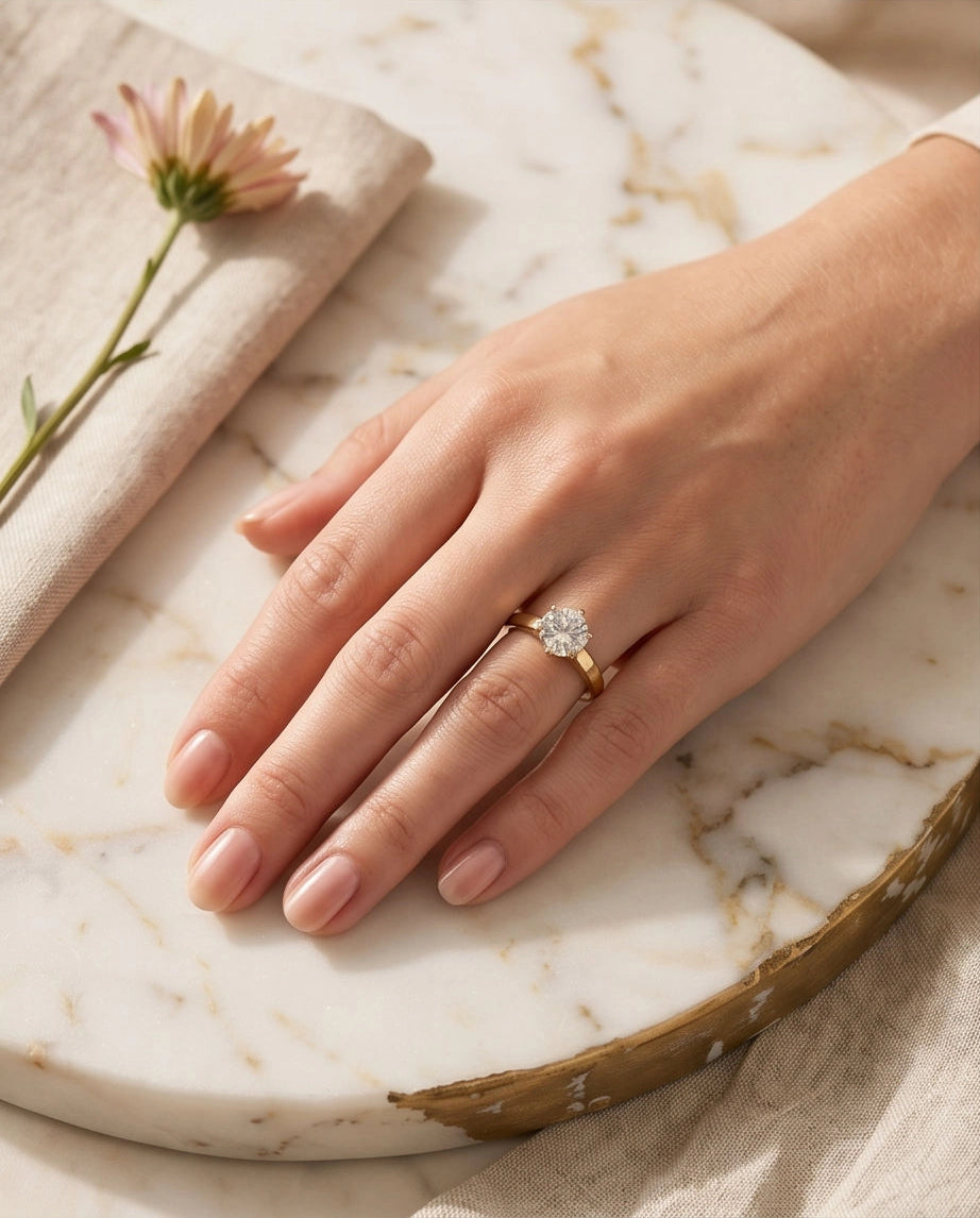 Gold Round Gemstone Classic Solitaire Ring
