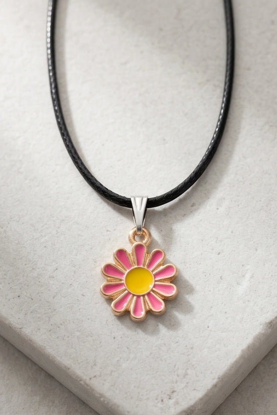 Pink Daisy Flower Enamel Pendant Choker Necklace