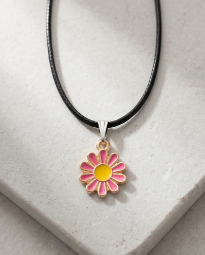 Pink Daisy Flower Enamel Pendant Choker Necklace