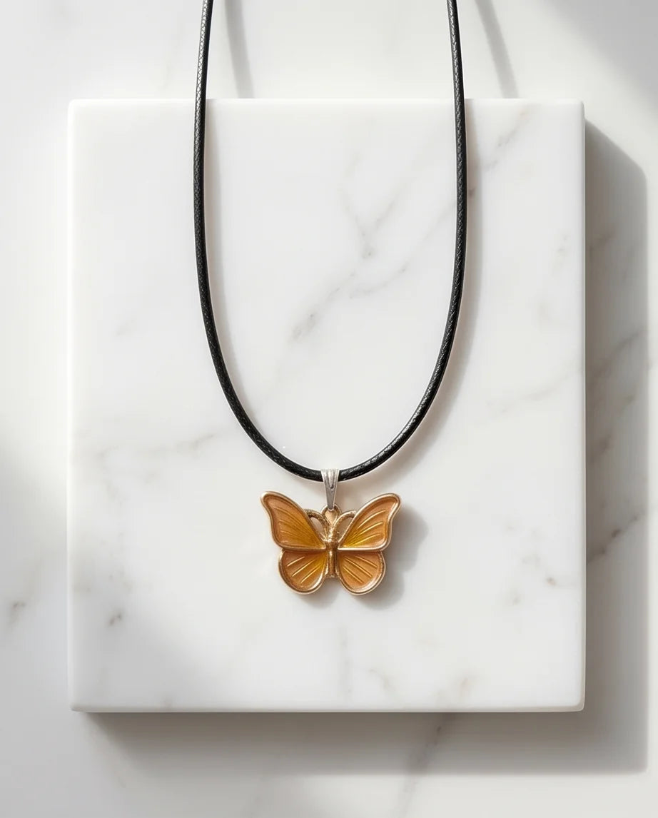 Gold & Amber Butterfly Pendant Necklace