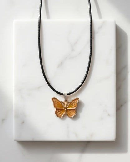 Gold & Amber Butterfly Pendant Necklace