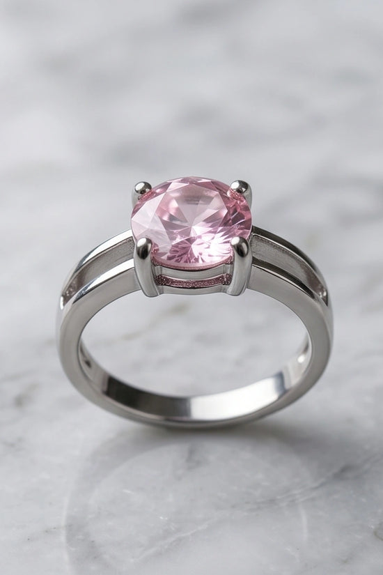 Sterling Silver Round-Cut Split Shank Pink Topaz Ring