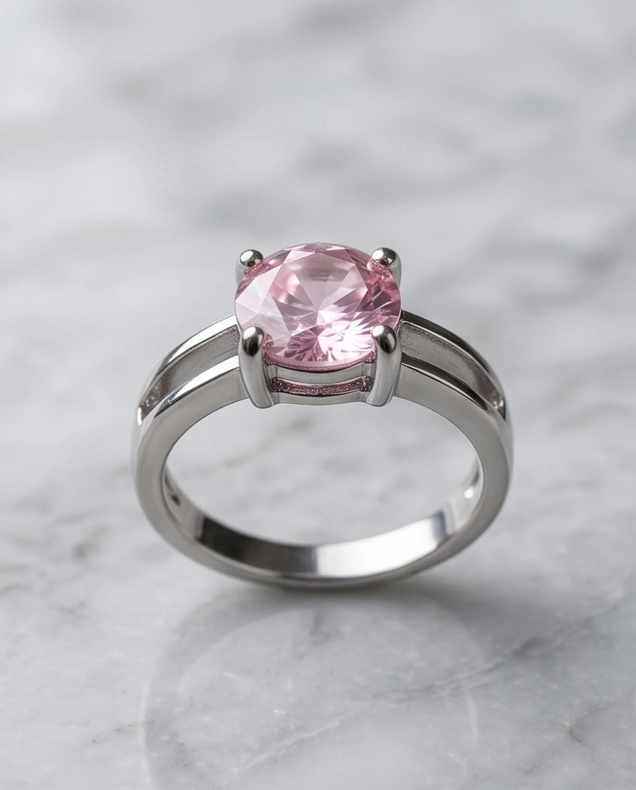Sterling Silver Round-Cut Split Shank Pink Topaz Ring