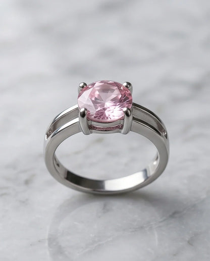 Sterling Silver Round-Cut Split Shank Pink Topaz Ring