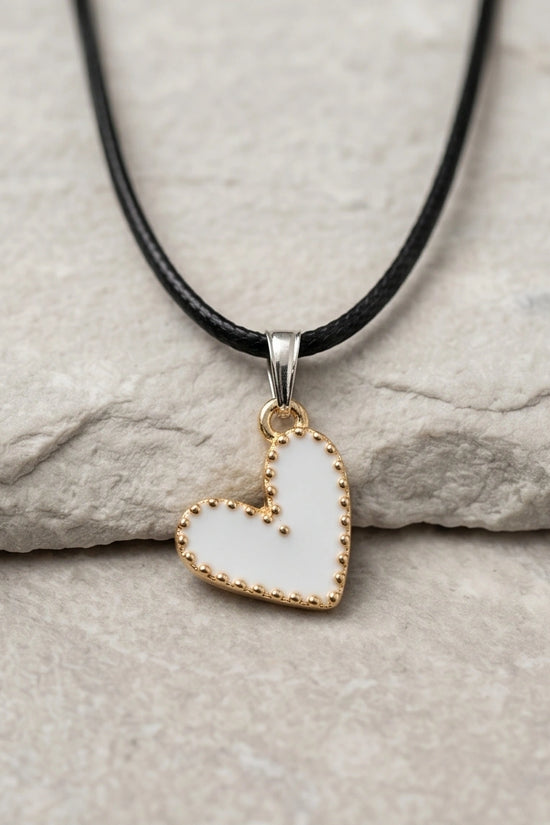 Gold and White Beaded Heart Necklace