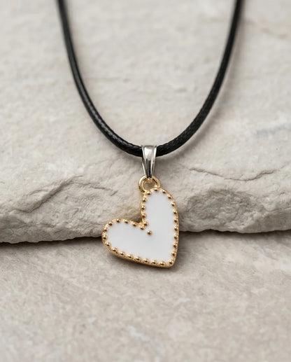 Gold and White Beaded Heart Necklace