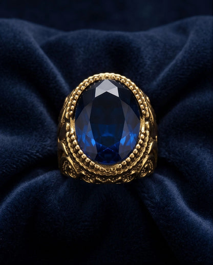 Antique Gold Oval Sapphire Scroll Signet Ring