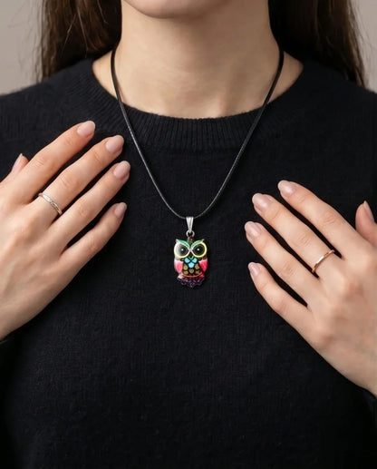 Artistic Multi-Color Mosaic Owl Totem Pendant Necklace