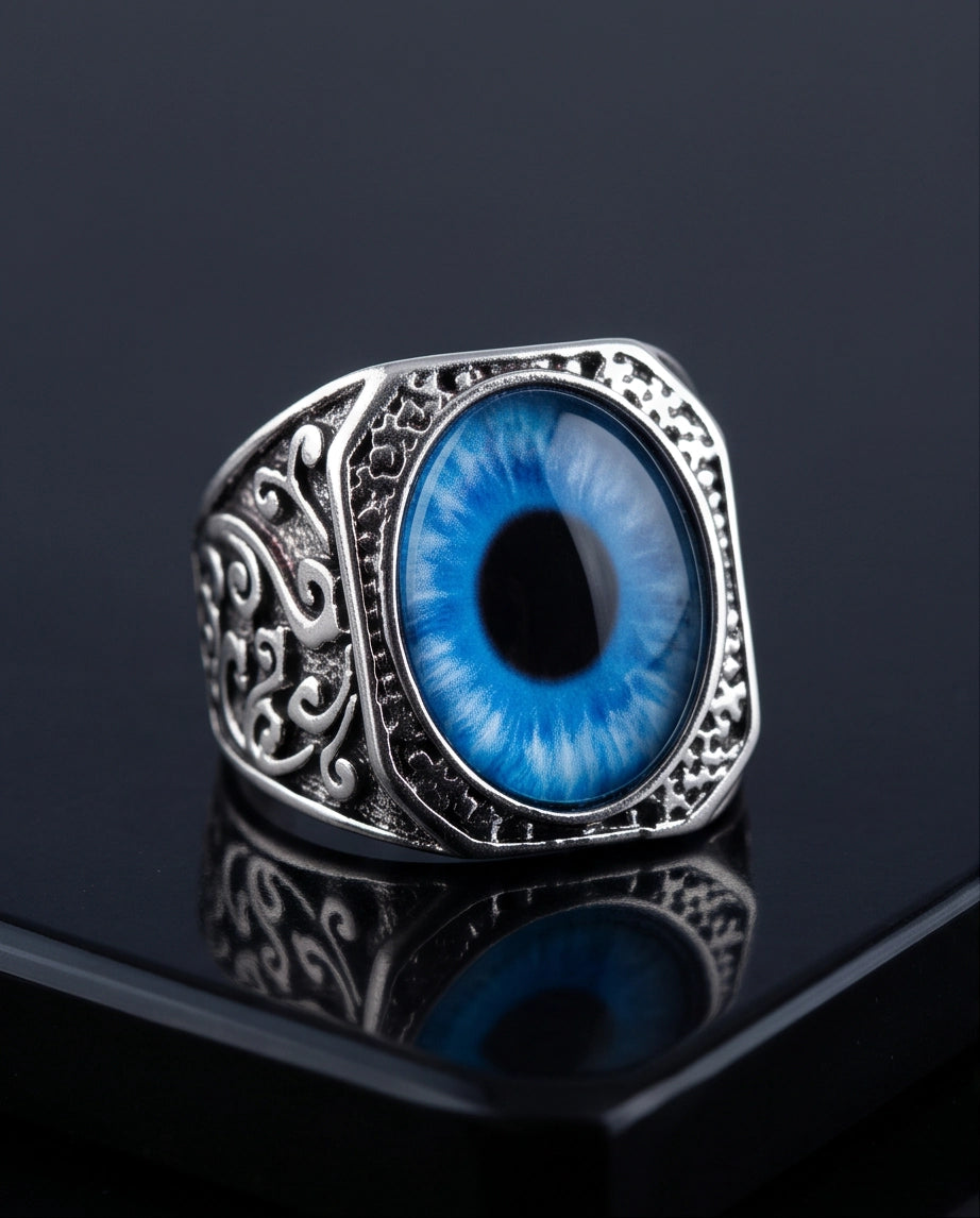 Azure Iris Filigree Octagonal Silver Ring