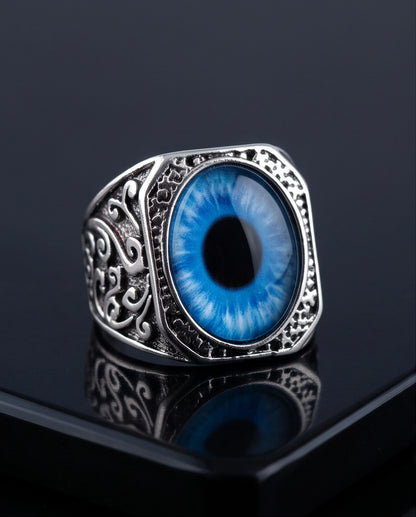 Azure Iris Filigree Octagonal Silver Ring