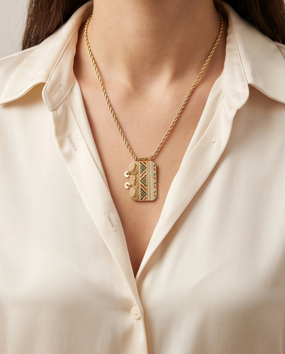 Gold Amazigh Pattern Tag Necklace