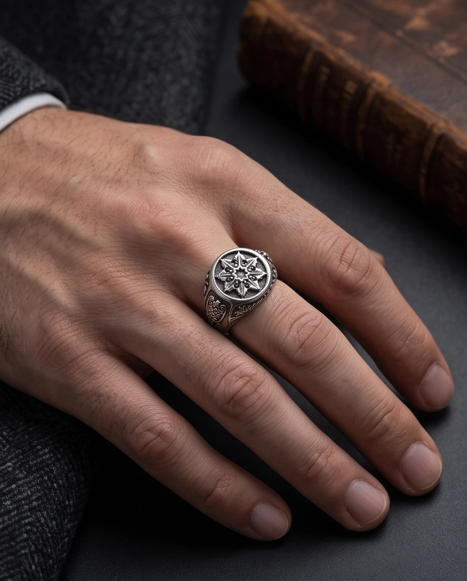 Astral Compass Heraldic Signet Ring