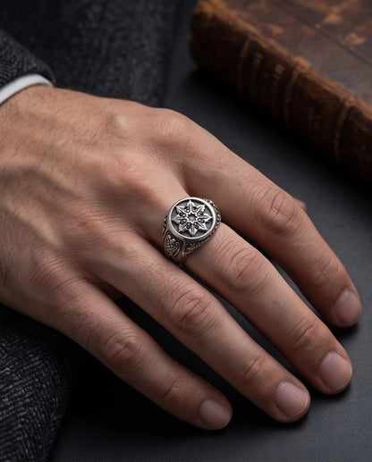Astral Compass Heraldic Signet Ring