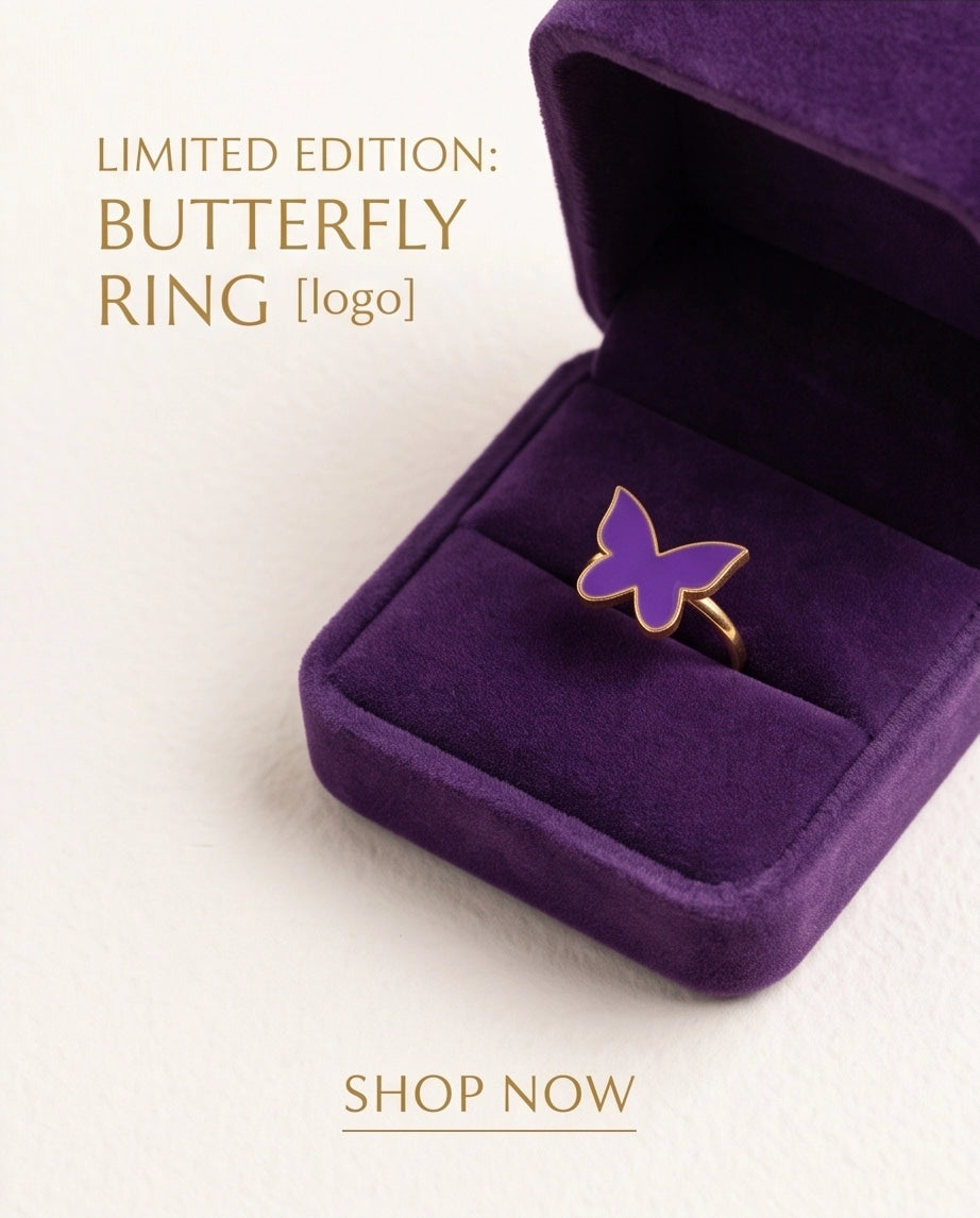 Gold Purple Butterfly Enamel Ring