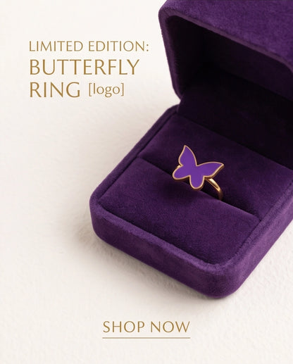 Gold Purple Butterfly Enamel Ring