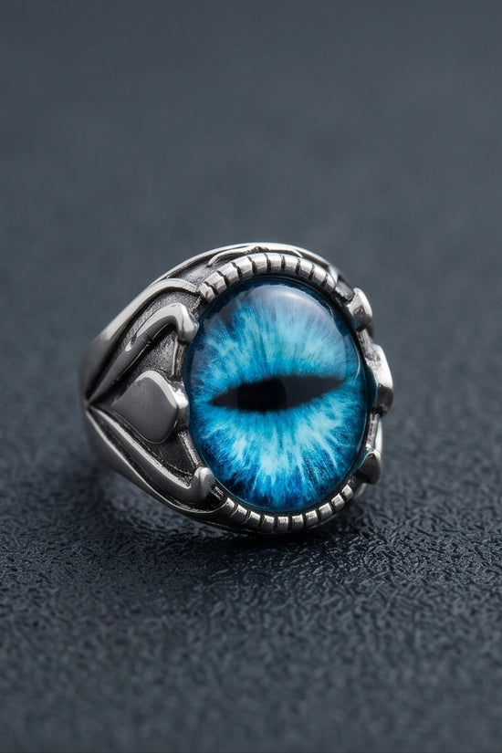 Vintage Sterling Silver Dragon's Claw Azure Eye Ring