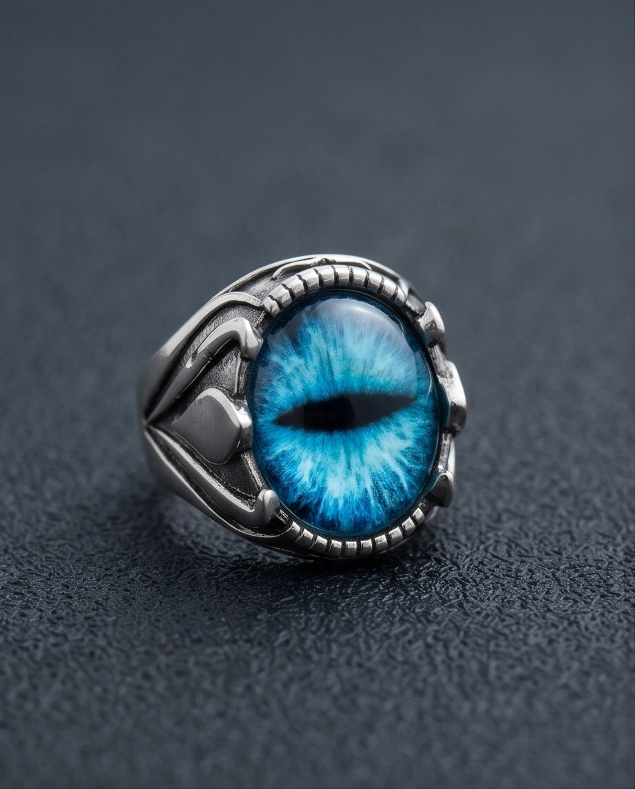 Vintage Sterling Silver Dragon's Claw Azure Eye Ring