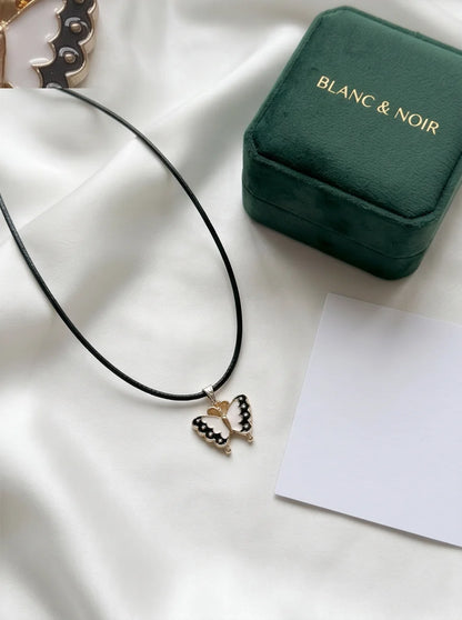Black & White Enamel Butterfly Pendant Necklace