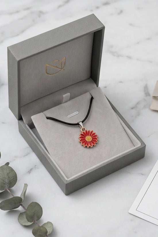 Gold and Red Sunflower Pendant Necklace