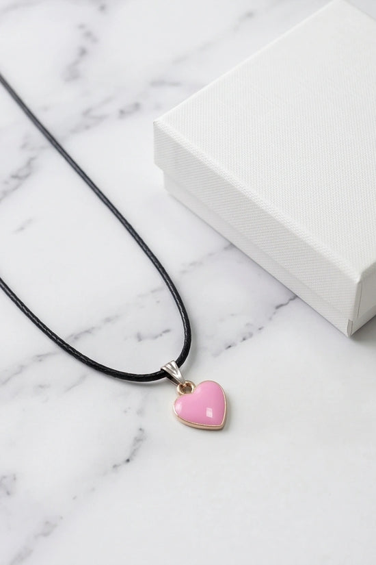 Classic Pink Heart Enamel Pendant Necklace