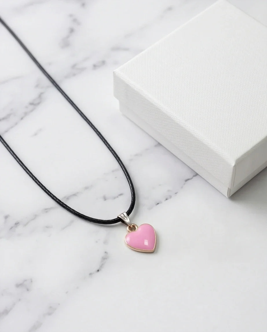 Classic Pink Heart Enamel Pendant Necklace