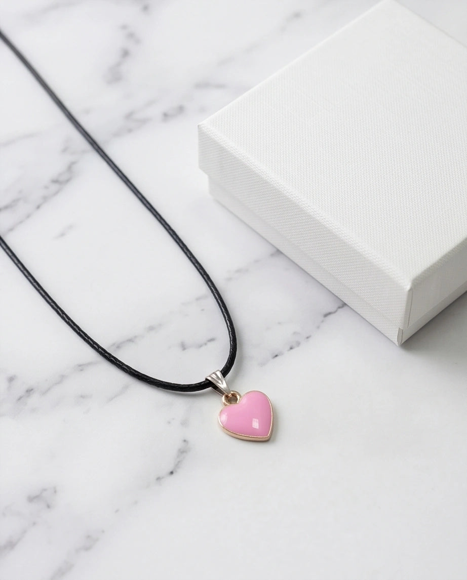 Classic Pink Heart Enamel Pendant Necklace