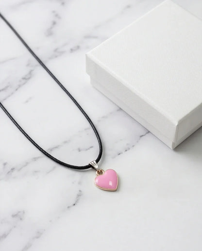 Classic Pink Heart Enamel Pendant Necklace