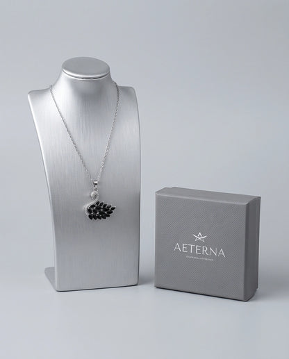 Silver Black Crystal Swan Necklace