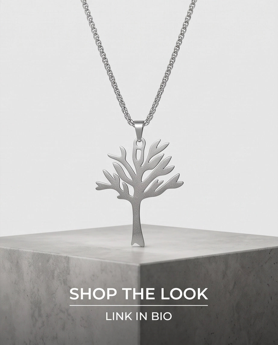 Silver Tree of Life Cutout Pendant Necklace