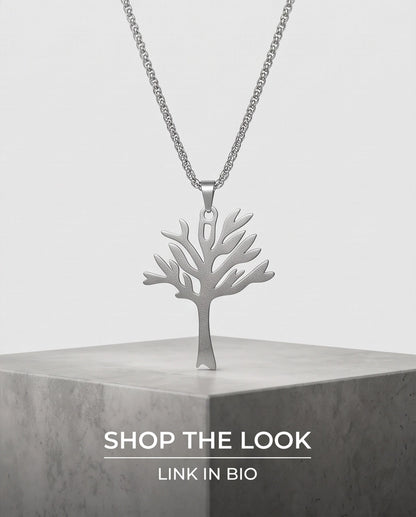 Silver Tree of Life Cutout Pendant Necklace