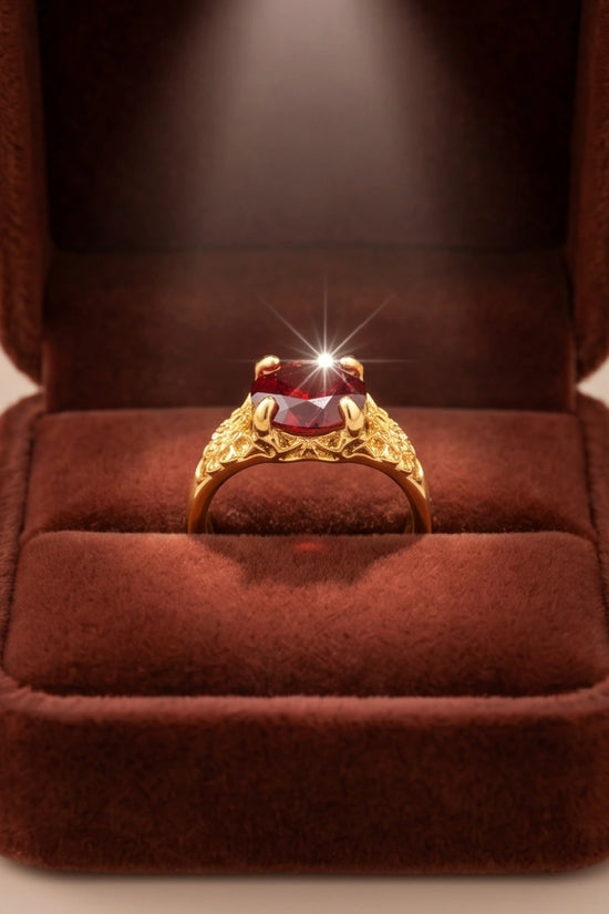 Golden Crimson Botanical Blossom Ring