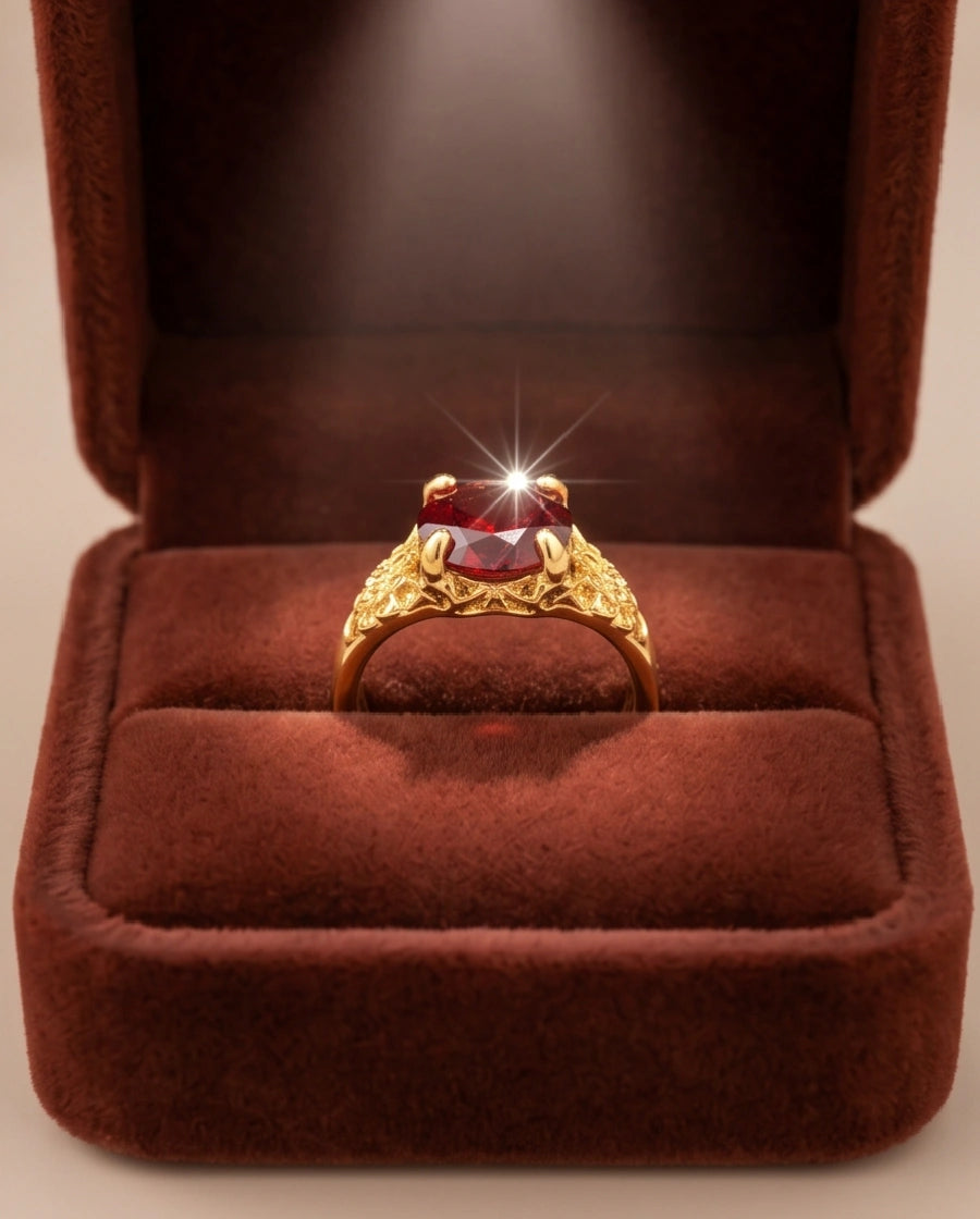 Golden Crimson Botanical Blossom Ring