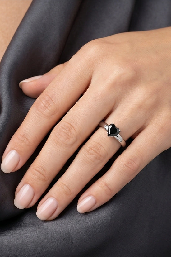 Sterling Silver Heart-Cut Black Onyx Solitaire Ring