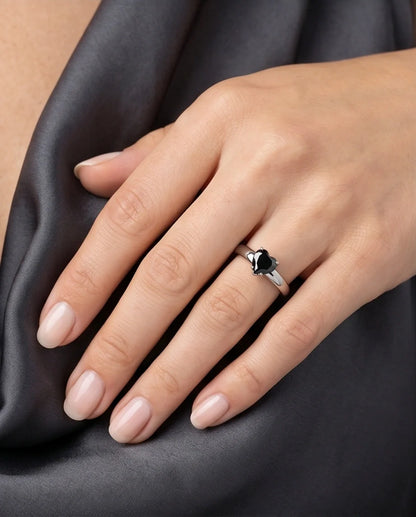 Sterling Silver Heart-Cut Black Onyx Solitaire Ring