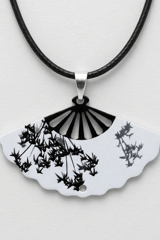 Artistic Monochrome Folding Fan Pendant Necklace