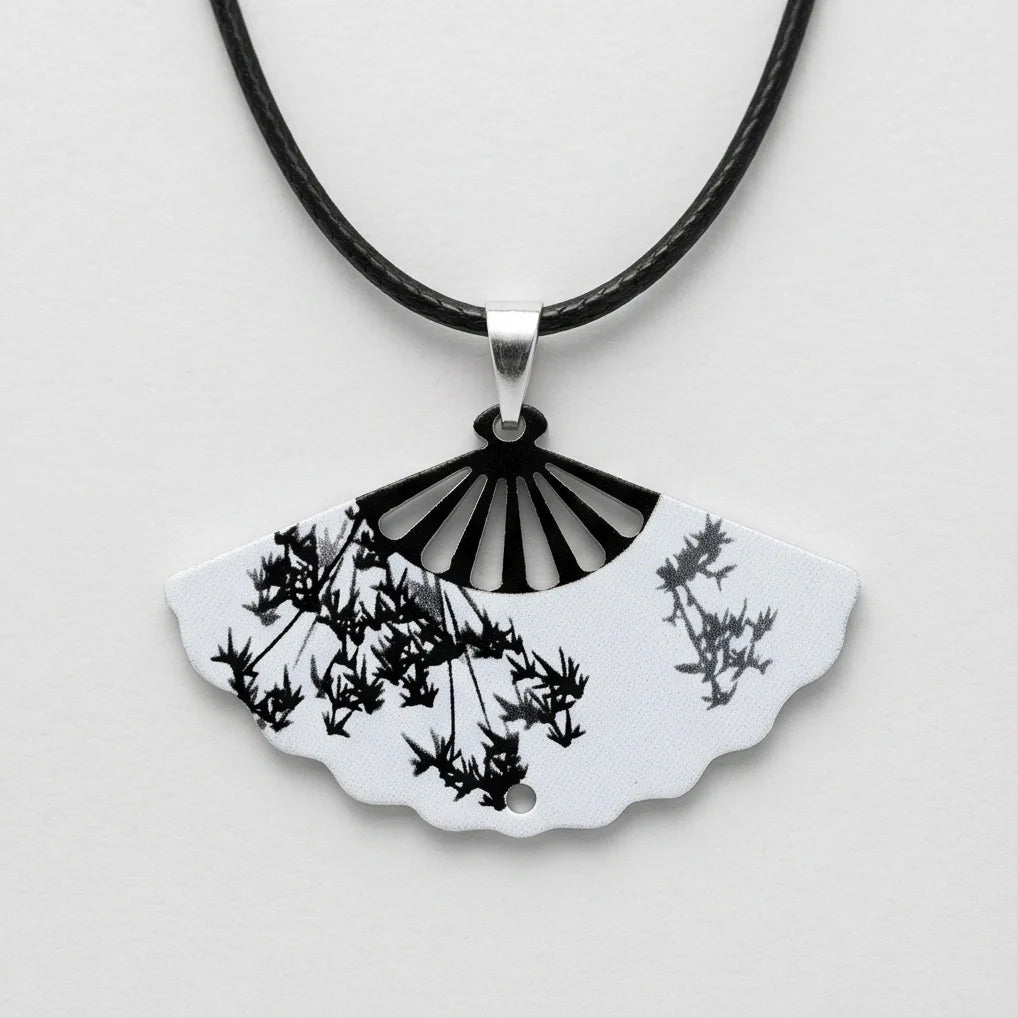 Artistic Monochrome Folding Fan Pendant Necklace